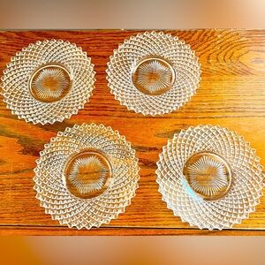 Westmoreland Elegant Glass Plates 4 PCS Sawtooth Edges Diamond Cut Starburst VTG